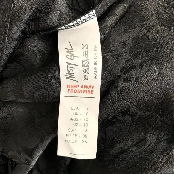 Nasty Gal Dress Grow The Extra Mile Black Satin Jacquard Mini Party Women's 6 - Picture 10 of 10